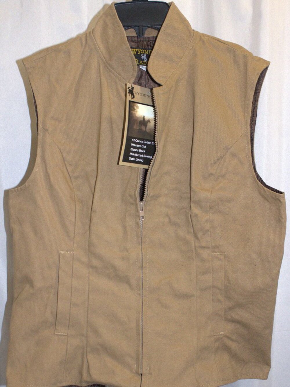 Wyoming Traders Womens L Tan Canvas Zip Vest Western Ranch Workwear Utility NEW